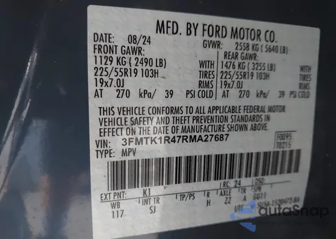 2024 Ford Mustang Mach-E Select z USA, uszkodzony, nr VIN 3FMTK1R47RMA27687